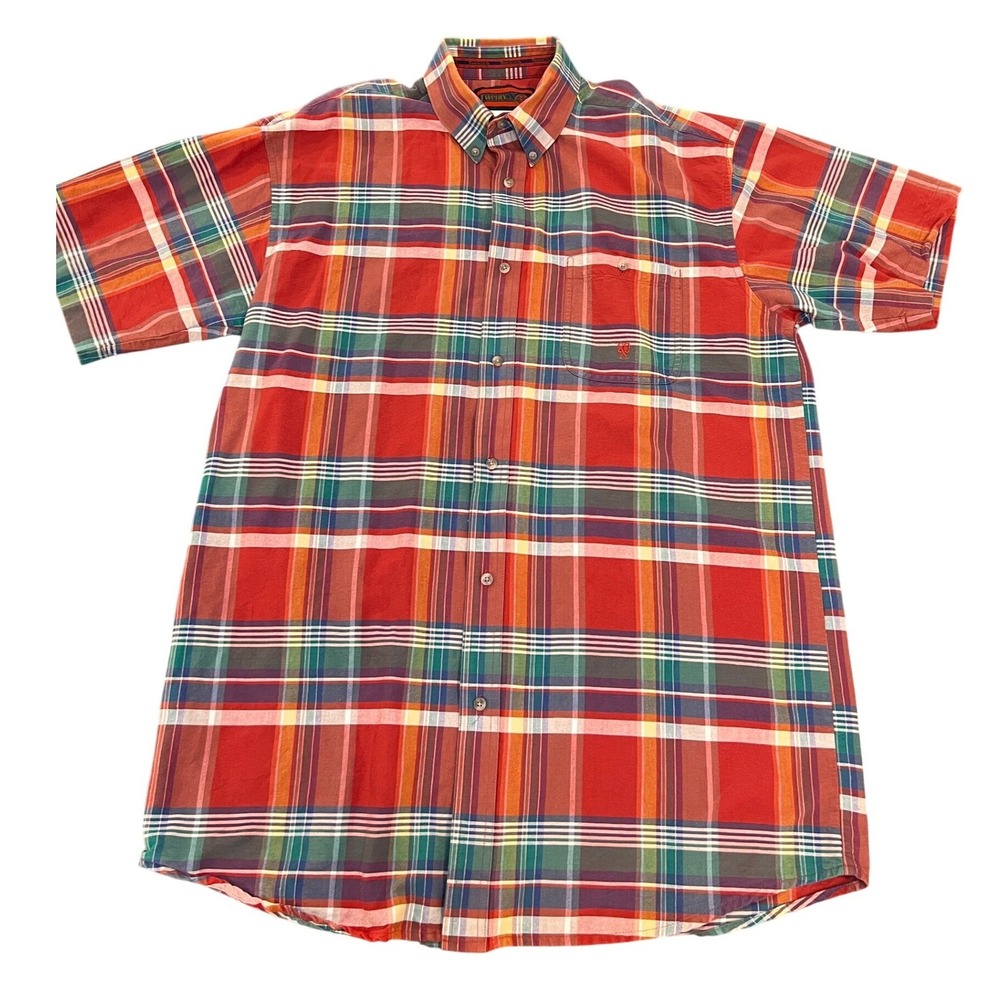Twenty X Mens XLT Plaid Button Front Shirt Red Multicolor Short Sleeve Western